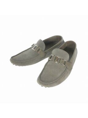 Louis Vuitton Hockenheim Line LV Logo Bit Suede Loafers Shoes 6.5 Gray